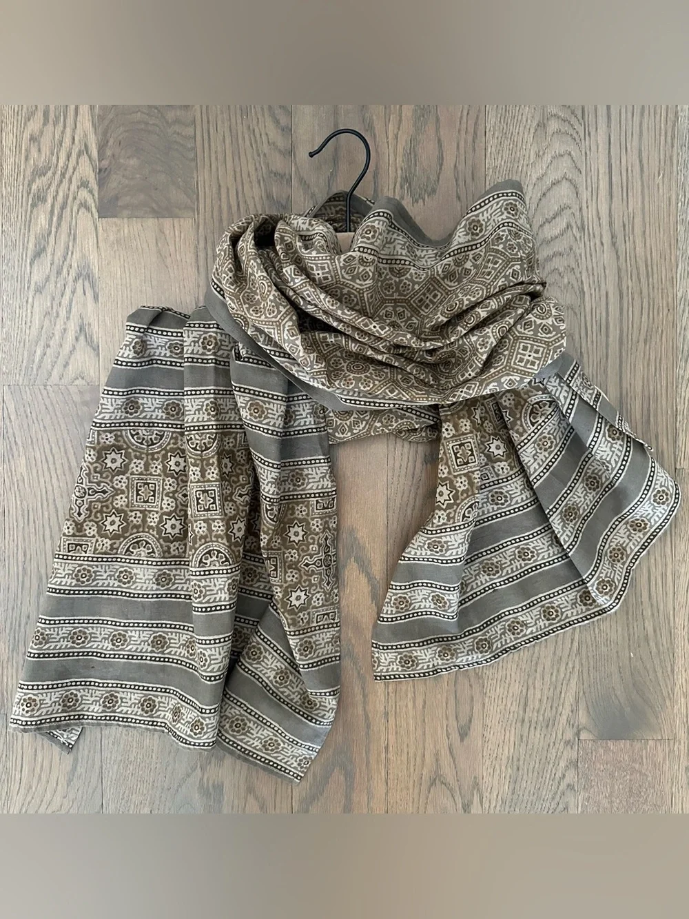 NWT Noorj Chan Block Print Floral Pattern Ajrak Scarf Wrap Brown Multi 65